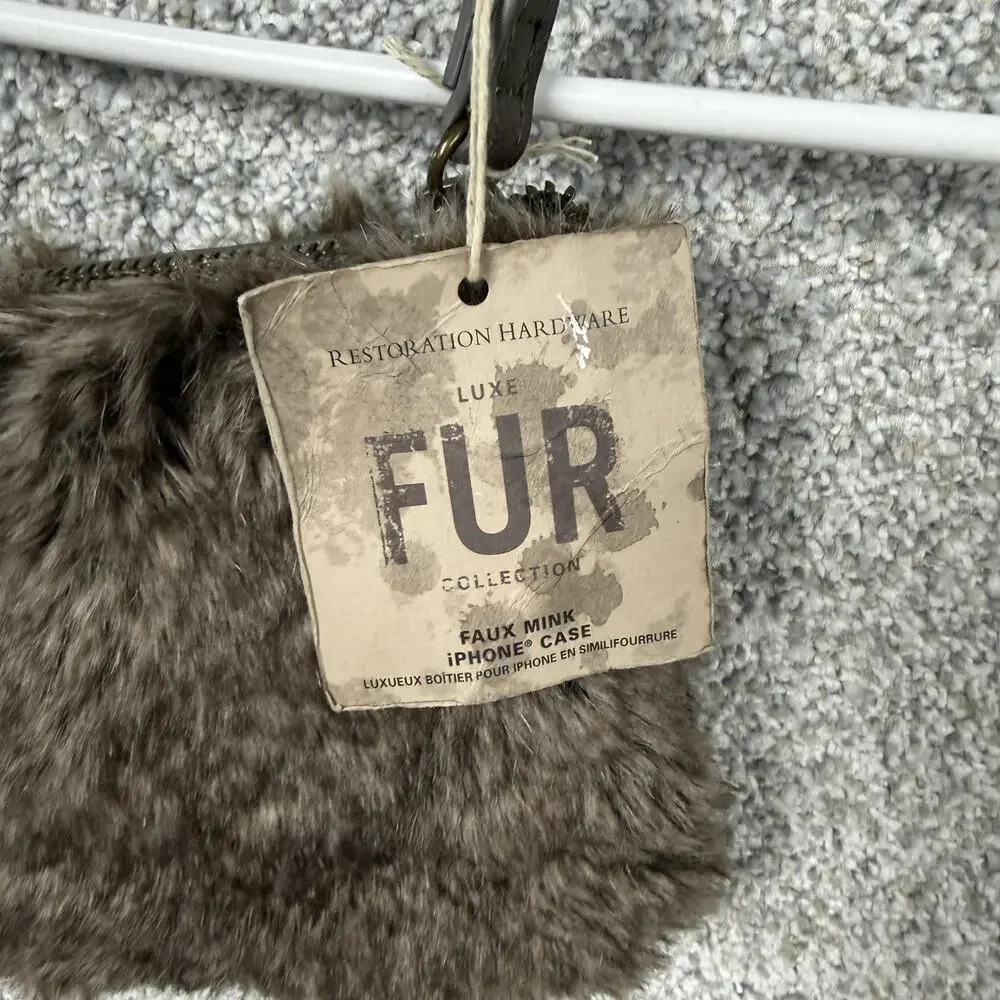 Restoration Hardware Faux Mink Fur IPhone 4 Case Wristlet Pouch Old Money Chic